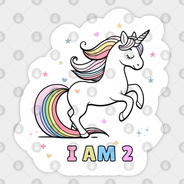 Magical Unicorn Birthday T-Shirt – I Am 2 – Perfect for Toddler Celebrations Sticker by Tintedturtles